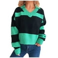 thumbnail image 1 of FRSASU Womens Fall Sweaters Casual Long Sleeve Knit Pullover Striped Contrast V Neck Lightweight Pullover Sweater Top Green S(S), 1 of 5