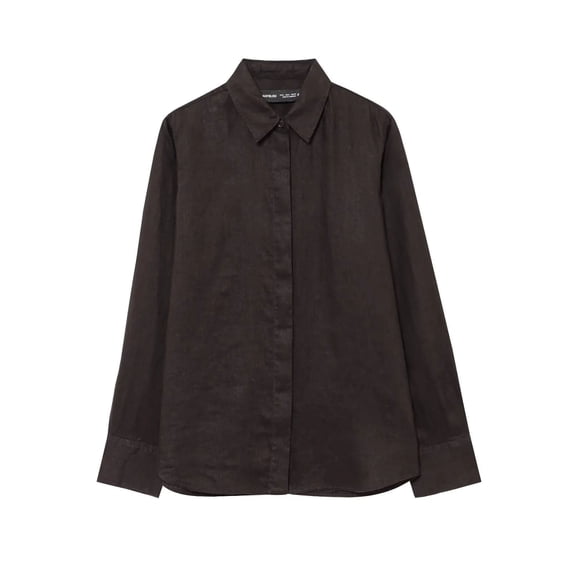 FRSASU Womens Fall/Winter Shirt Casual Turndown Collar Long Sleeve Linen Button Down Loose Blouse Tops Black M(M)