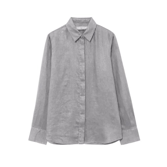 FRSASU Womens Fall/Winter Shirt Casual Turndown Collar Long Sleeve Linen Button Down Loose Blouse Tops Gray L(L)
