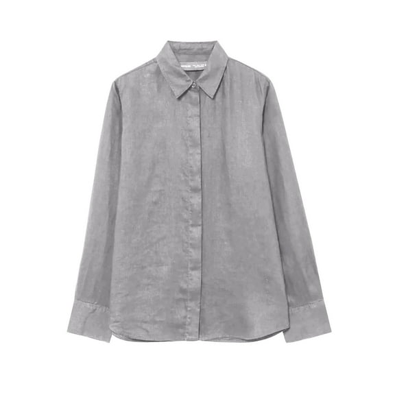 FRSASU Womens Fall/Winter Shirt Casual Turndown Collar Long Sleeve Linen Button Down Loose Blouse Tops Gray XS(XS)