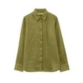 thumbnail image 1 of FRSASU Womens Fall/Winter Shirt Casual Turndown Collar Long Sleeve Linen Button Down Loose Blouse Tops Green XS(XS), 1 of 6