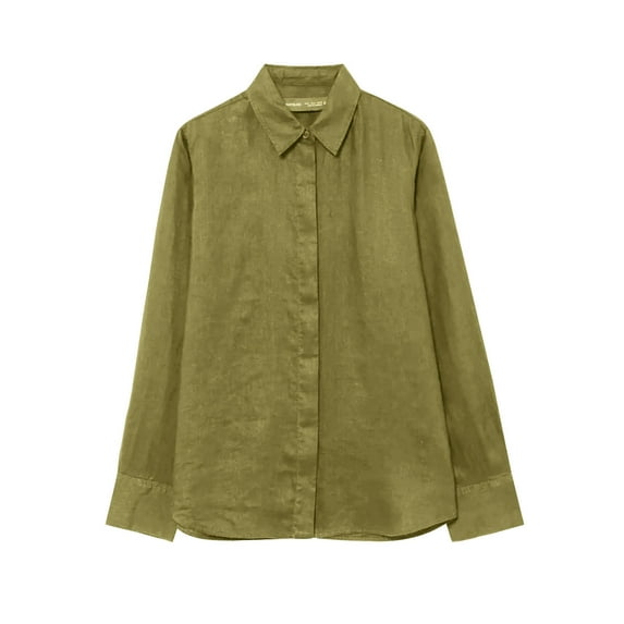 FRSASU Womens Fall/Winter Shirt Casual Turndown Collar Long Sleeve Linen Button Down Loose Blouse Tops Green XS(XS)