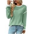 thumbnail image 1 of FRSASU Womens Fashion Tops Solid Color Long Sleeve Knitting Cotton Shirts for Fall Round Neck Blouses Loose Tops Green S(S), 1 of 4