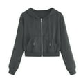 thumbnail image 1 of FRSASU Womens Fashion Zip Up Hoodies Waffle Knit Jacket Solid Color Long Sleeve Coat with Pockets Gray S(S), 1 of 5