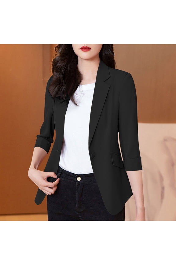 Womens Fashionable and Comfortable Casual Blazers Long Sleeve Lapel Button Slim Work office Blazer Jacket Black