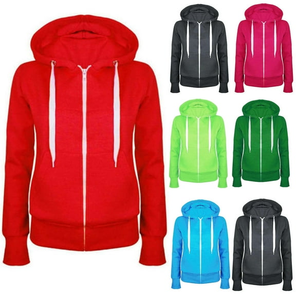 FRSASU Womens Fashionable casual and comfortable Full Zip Up Hoodies Long Sleeve fleece hoodie jacket Red