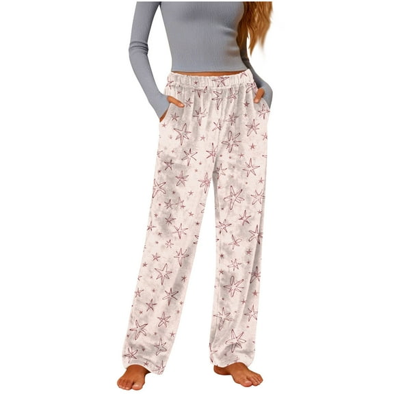 FRSASU Womens Flannel Pajama Pants Lightweight Sleepwear Cute Printed Bottoms Cozy Homewear with Pockets Pink