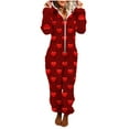 thumbnail image 1 of FRSASU Womens Fleece Onesies Pajamas Jumpsuit Love Heart Printed Warm Romper Sleepwear One Piece Zipper Hooded Playsuit Loungewear Wine, 1 of 5
