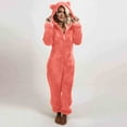 thumbnail image 1 of FRSASU Womens Fleece Onesies Pajamas Jumpsuit Warm Sherpa Romper Sleepwear One Piece Zipper Hooded Playsuit Loungewear, 1 of 6