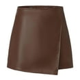thumbnail image 1 of FRSASU Womens Fuax Leather Skirt Pleated Irregular High Waisted Side Zipper Bodycon Pencil Mini Divided skirts Brown, 1 of 9