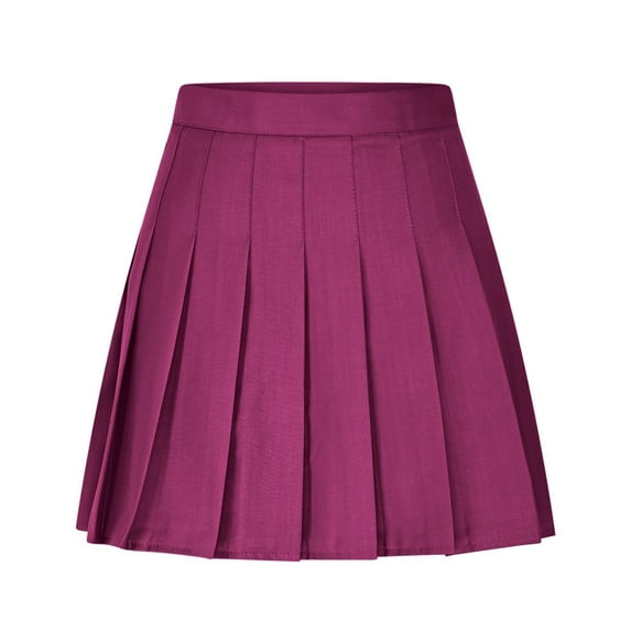 FRSASU Womens Girl High Waisted Solid Color Pleated Tennis Skater Casual Skirts with Lining Shorts Hot Pink XS(XS)