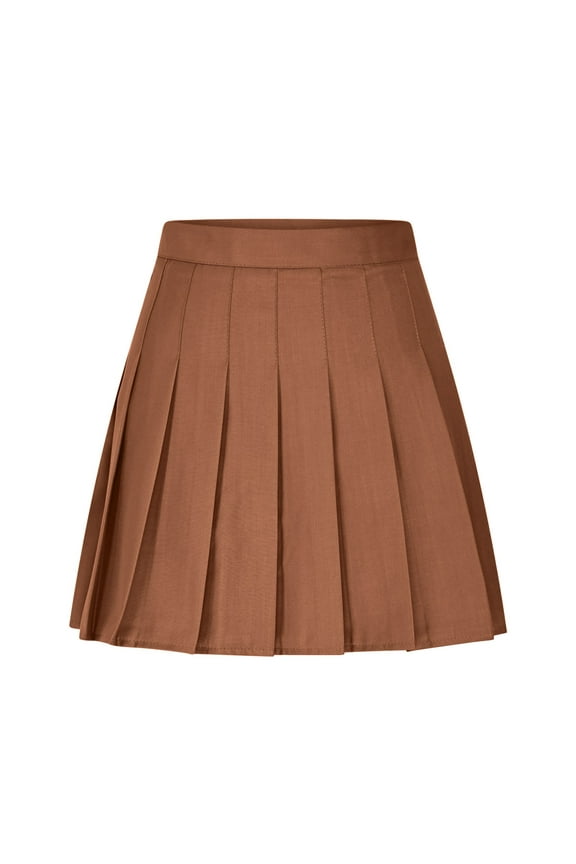 Womens Girl High Waisted Solid Color Pleated Tennis Skater Casual Skirts with Lining Shorts Orange M(M)