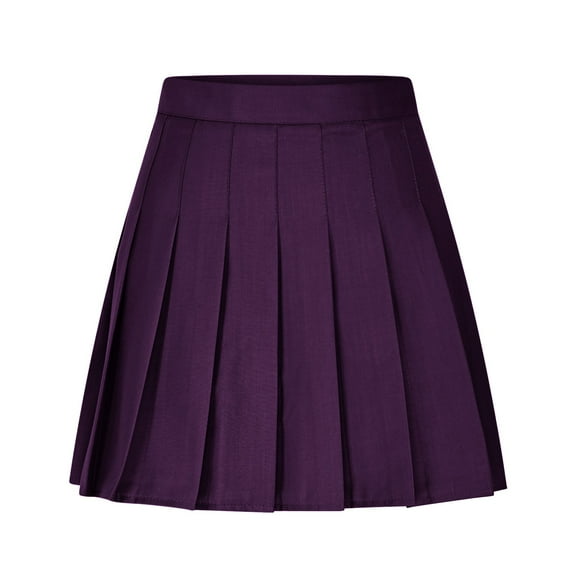 FRSASU Womens Girl High Waisted Solid Color Pleated Tennis Skater Casual Skirts with Lining Shorts Purple XS(XS)
