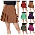 thumbnail image 1 of FRSASU Womens Girl High Waisted Solid Color Pleated Tennis Skater Casual Skirts with Lining Shorts Red XS(XS), 1 of 9