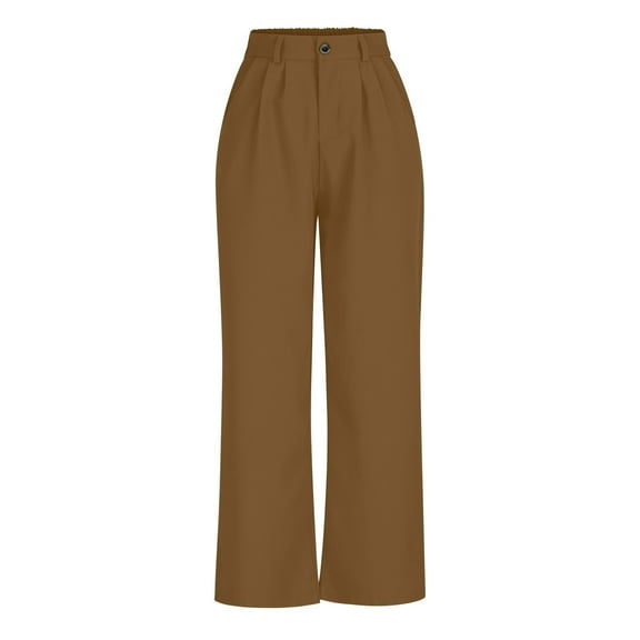 FRSASU Womens High Waist Button Stretchy Work Pants Straight Leg office Dress Pants Business Solid Color Casual Trousers Coffee