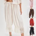 thumbnail image 1 of FRSASU Womens Lace Trim Pajama Pants Solid Color Hollow Ruffle Soft Home Clothes Pajamas Pants White, 1 of 3