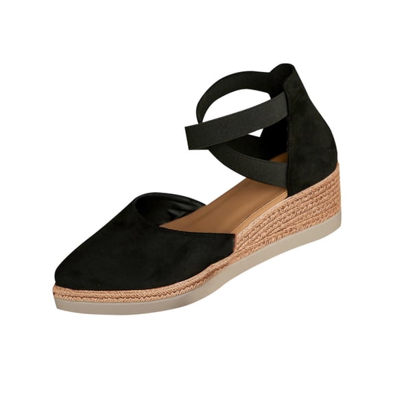 FRSASU Womens Lace up Espadrilles Closed Toe Wedges Sandals Strappy Slingback Platform Heels Black