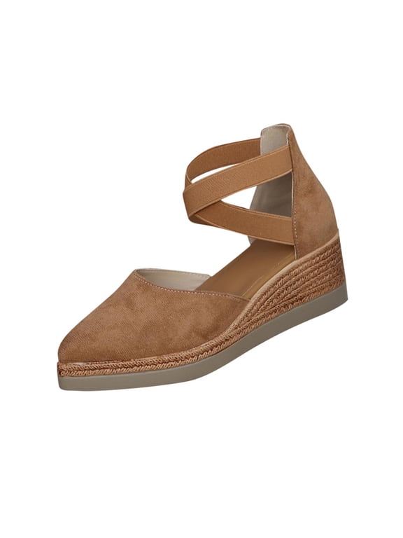 Women's Wedges Sandals Closed Toe Ankle Strap Buckle Wedge Heels Platform Sandals Brown