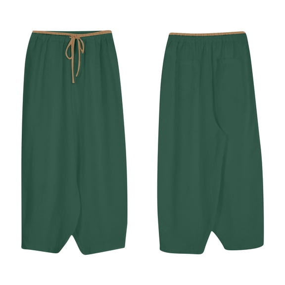 FRSASU Womens Linen Pants Solid Color Wide Leg High Waisted Straight Stretch Casual Loose Trousers Green XL(XL)