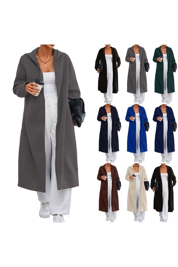 Womens Long Hooded Cardigan Sweaters Oversized Fall Solid Color Cardigans Open Front Knit Coats Navy