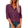 thumbnail image 1 of FRSASU Womens Long Sleeve Button Down Shirts Cotton Linen Tops V Neck Solid Casual Loose Fit Blouses Wine, 1 of 7