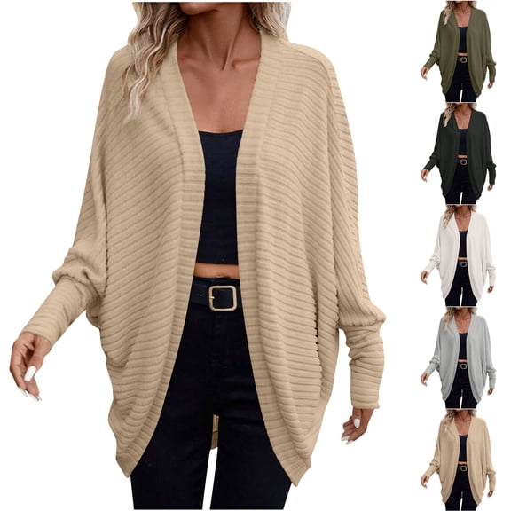 FRSASU Womens Long Sleeve Cardigan Open Front Oversized Knitted Sweater Coat Solid Casual Warm Overcoat Khaki