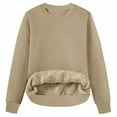 thumbnail image 1 of FRSASU Womens Long Sleeve Composite Plush Shirts Loose Fits Fall Outfits Basic Casual Tops Crewneck Clothes Khaki, 1 of 3