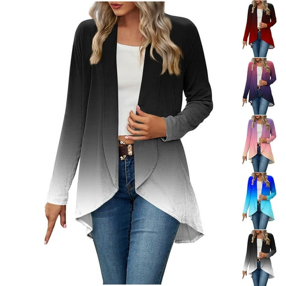 FRSASU Womens Long Sleeve Lightweight Cardigan Open Front Color Block Kimono Summer Ruffle Loose Cardigans Wine