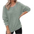 thumbnail image 1 of FRSASU Womens Long Sleeve Round Neck Fashion Tops Solid Basic Stretch Fitted Pullover Lightweight Casual Shirts Green, 1 of 9