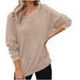 thumbnail image 1 of FRSASU Womens Long Sleeve Round Neck Fashion Tops Solid Basic Stretch Fitted Pullover Lightweight Casual Shirts Khaki, 1 of 9