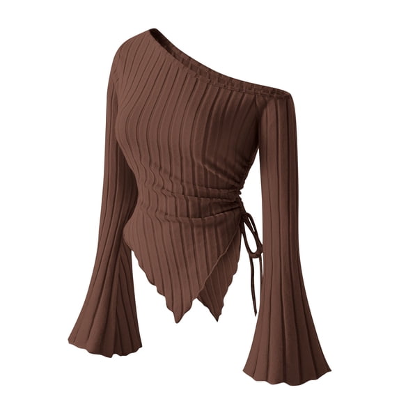 FRSASU Womens Long Sleeve Shirts Fall Outfits Fashion tight-fitting Tops V Neck Ribbed Basic Casual Clothes Winter Coffee