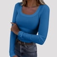 thumbnail image 1 of FRSASU Womens Long Sleeve Stretch Crewneck Ribbed T-Shirt Fitted Casual Basic Tops Blue, 1 of 7