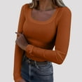 thumbnail image 1 of FRSASU Womens Long Sleeve Stretch Crewneck Ribbed T-Shirt Fitted Casual Basic Tops Orange, 1 of 7