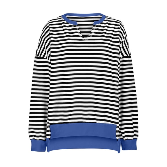 FRSASU Womens Long Sleeve Sweatshirts Oversized Crewneck striped Color Block Pullover Top Casual Lightweight Blouse Tops Black