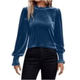 thumbnail image 1 of FRSASU Womens Long Sleeve Velvet Tops Fall Winter Solid Color Trendy Cute Elegant Loose Shirts Blue, 1 of 9