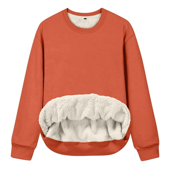FRSASU Womens Long Sleeve Warm Plush Shirts Loose Fits Fall Outfits Basic Casual Tops Crewneck Clothes Orange
