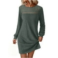 thumbnail image 1 of FRSASU Womens Long Sleeve Winter Dresses Flowy Casual Ribbed Knit Crew Neck Lace Patchwork Sweater Dress Army Green, 1 of 8