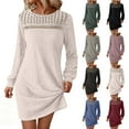 thumbnail image 1 of FRSASU Womens Long Sleeve Winter Dresses Flowy Casual Ribbed Knit Crew Neck Lace Patchwork Sweater Dress Wine, 1 of 9
