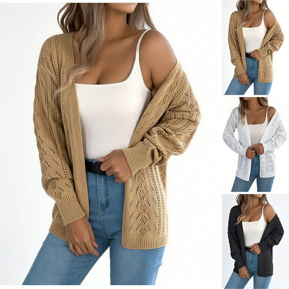 FRSASU Womens Loose Open Front Cardigan Solid Long Sleeve Casual Lightweight Soft Knit Sweaters Coat White