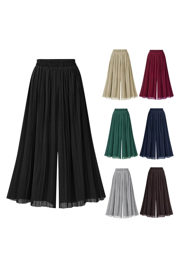 Womens Loose Wide Leg Pants Solid Color Business Straight Leg Casual Elastic Waisted Palazzo Pants Wine