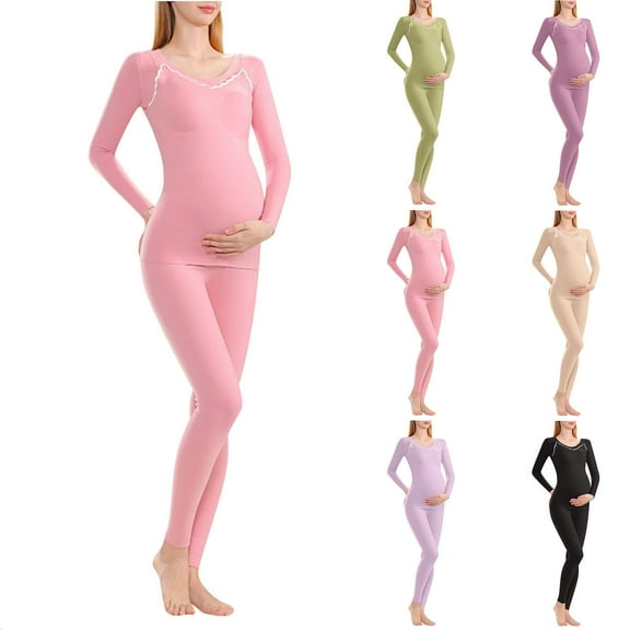 FRSASU Womens Maternity Pajama Warm Sets 2 Piece Soft Outfits Long Sleeve Crewneck Pullover Tops and Pants Base Layer Loungewear Purple