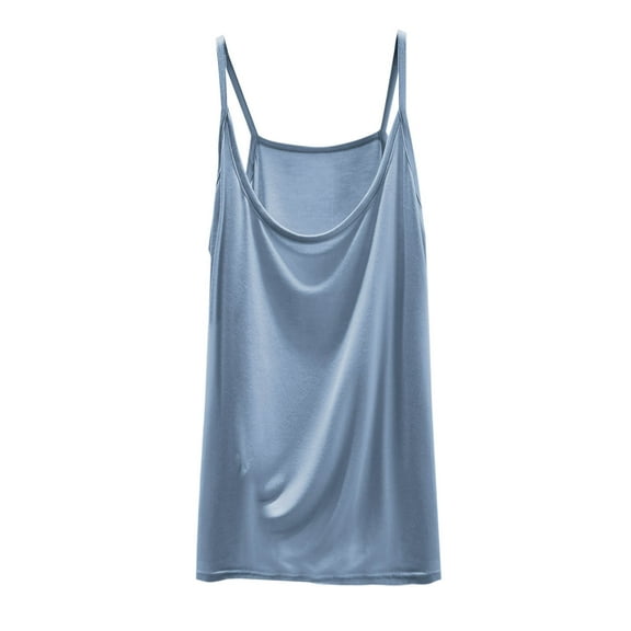 FRSASU Womens Modal Strappy Vest Top Solid Color Round Neck Spaghetti Strap Camisoles Light Blue L(L)