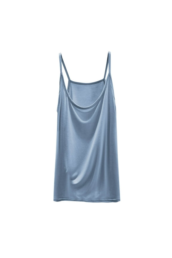 Womens Modal Strappy Vest Top Solid Color Round Neck Spaghetti Strap Camisoles Light Blue L(L)