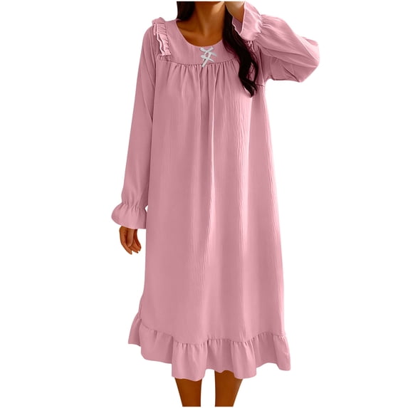 FRSASU Womens Nightgown for Long Sleeve Princess Nightdress Victorian Nightwear Lace Ruffled Nighties Hot Pink