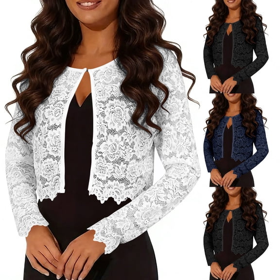 FRSASU Womens Open Front Lace Cardigan Long Sleeve Casual Lightweight Floral Crochet Summer Shrug Cover Ups Jacket White