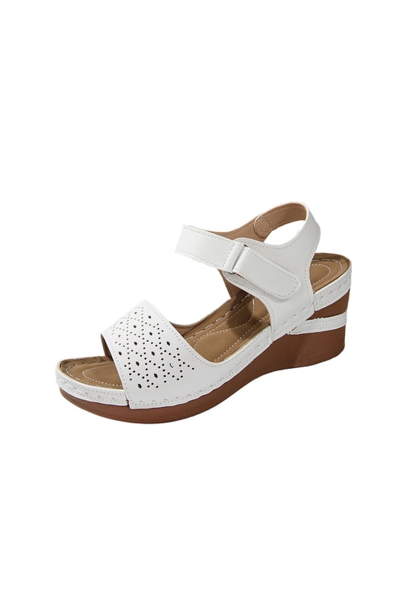 Womens Open Toe Espadrilles Dressy Platform Sandals Slip on Elastic Ankle Strap Wedges Sandals White