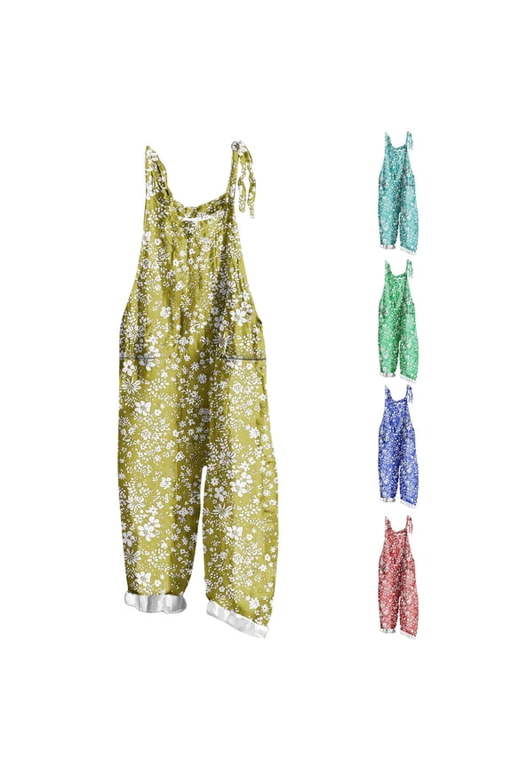 Womens Overalls Plus Size Loose Fit Print Sleeveless Jumpsuit Wide Leg Romper Casual Jumpsuits with Pockets Red XL(XL)