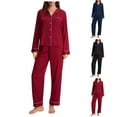 thumbnail image 1 of FRSASU Womens Pajamas Set Long Sleeve Sleepwear Button Down Nightwear Soft Cotton Pj Lounge Sets Wine, 1 of 5