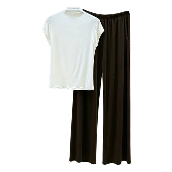 FRSASU Womens Pajamas Sets 2 Piece Lounge Set Mock Neck Short Sleeve Tops Long Pants Comfy Soft Pjs Loungewear with Pockets Brown