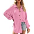 thumbnail image 1 of FRSASU Womens Plaid Shirt Long Sleeve Lapel Button Down Blouses Lightweight Tops Pink XXL(XXL), 1 of 7
